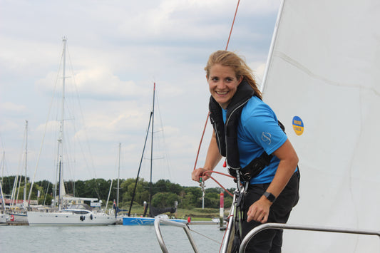 Nikki Curwen Solo Offshore Sailing Sailor TeamO Marine Brand Ambassador Lifejacket BackTow Lifejacket Deckharness